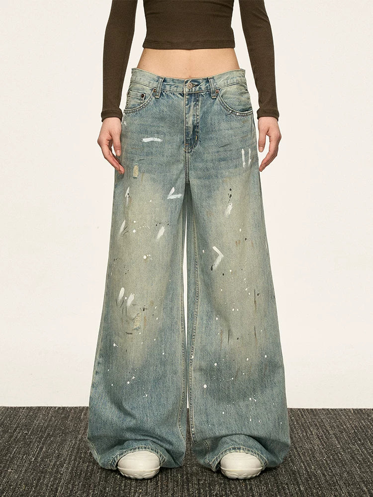 Aaisup Vintage Ink Splash Loose Jeans