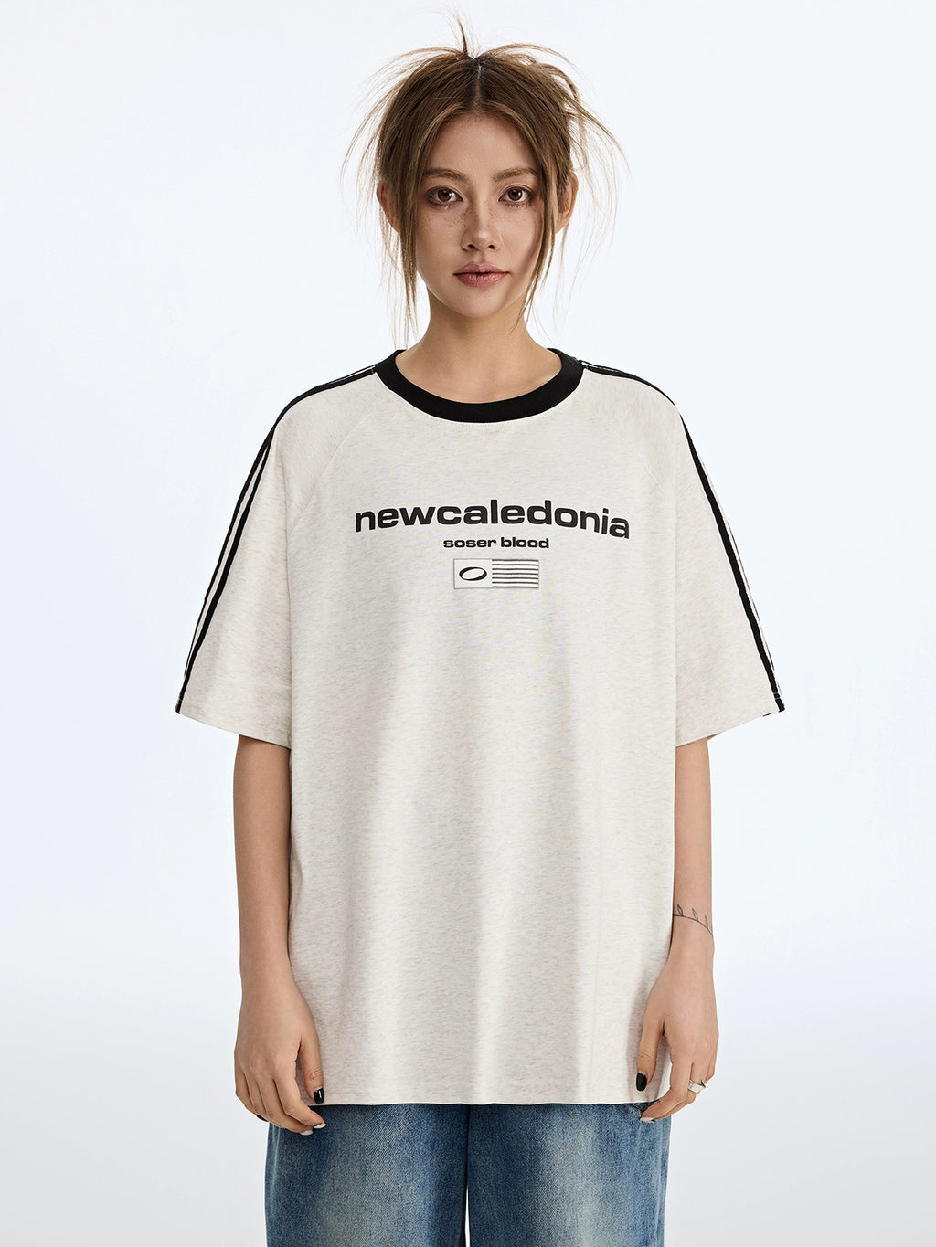 SOSER Retro Contrasting Splicing Letter Print Tee