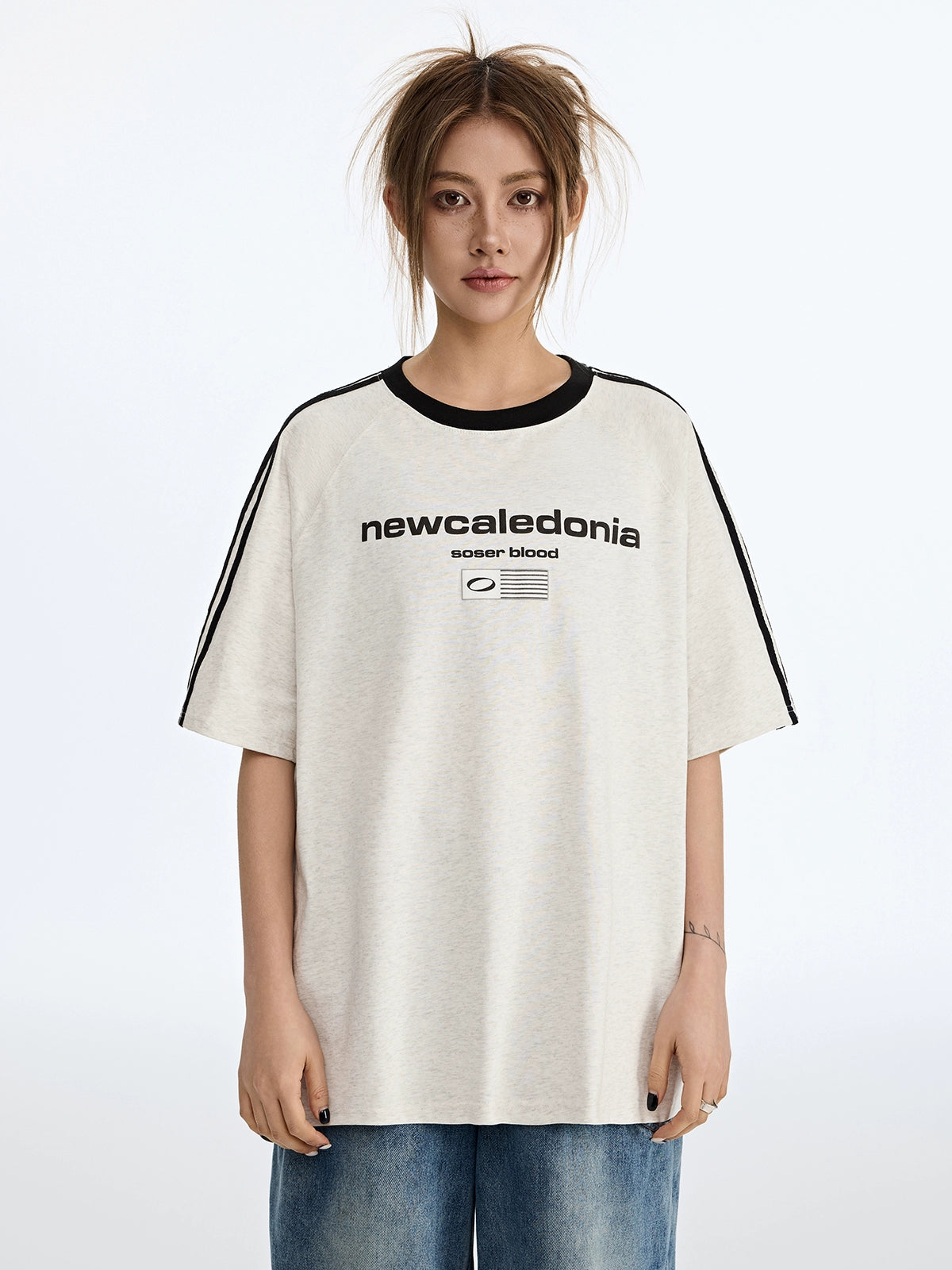 SOSER Retro Contrasting Splicing Letter Print Tee
