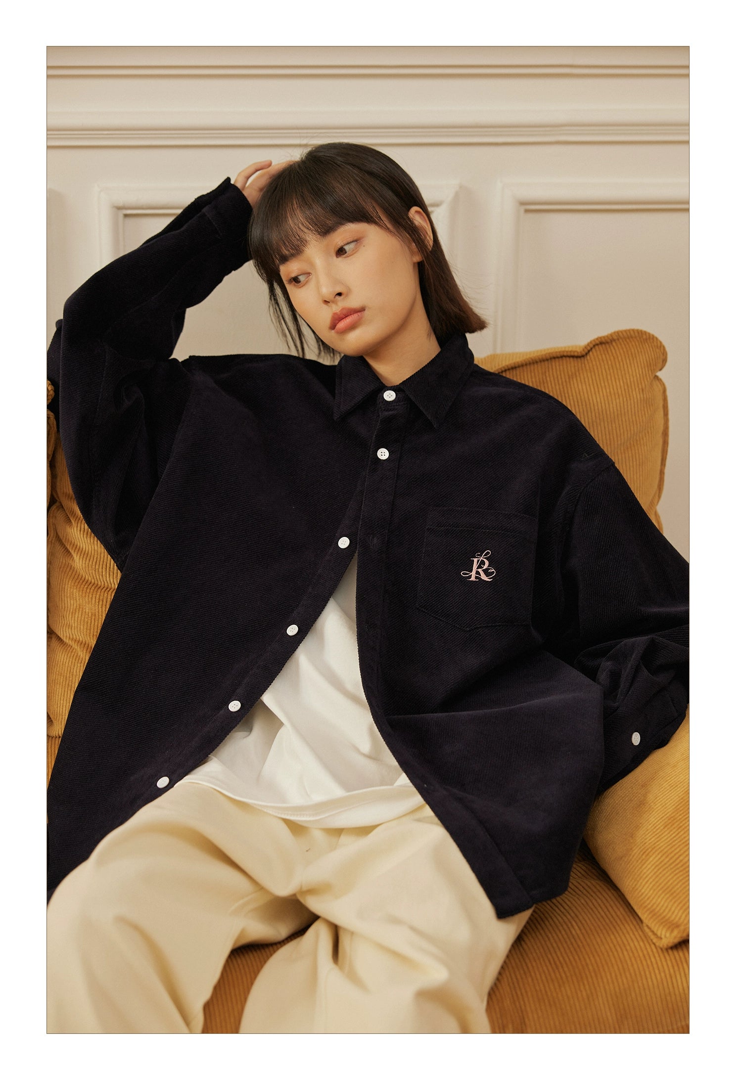 LR MADE Simple Retro Loose Square Neck Embroidered Shirt