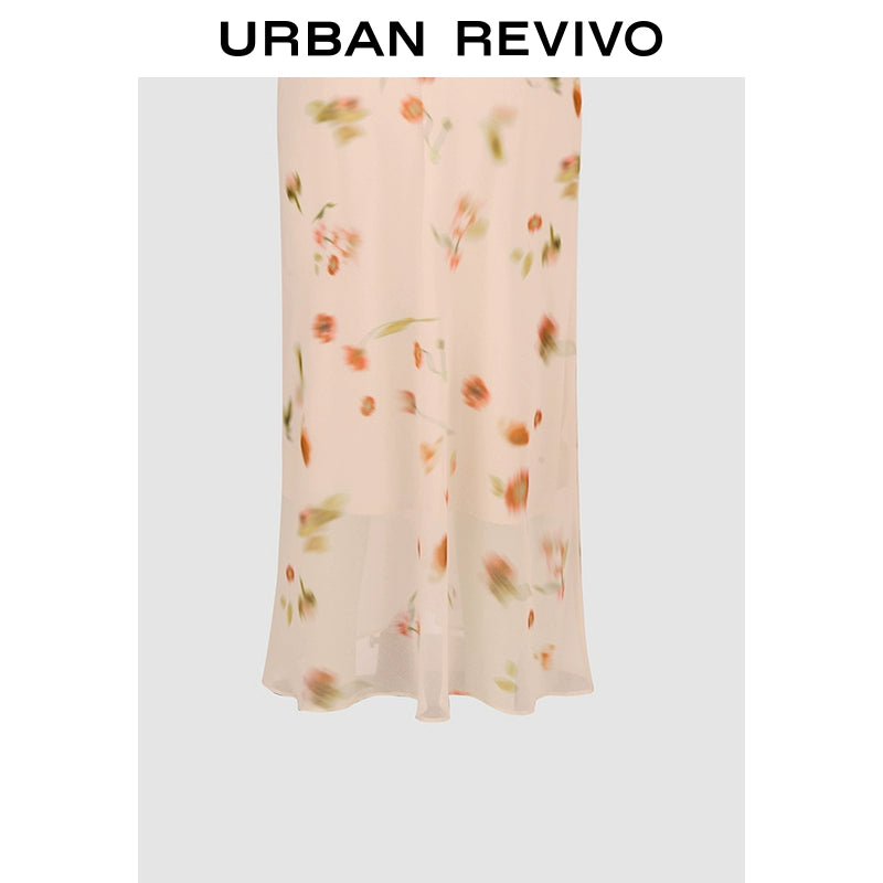 URBAN REVIVO Wave Swinging Neck Romantic Print Suspender Dress
