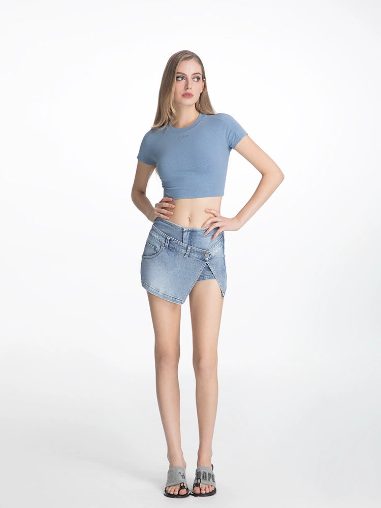 ABMY American Fake Two-piece Denim Skirt Pants