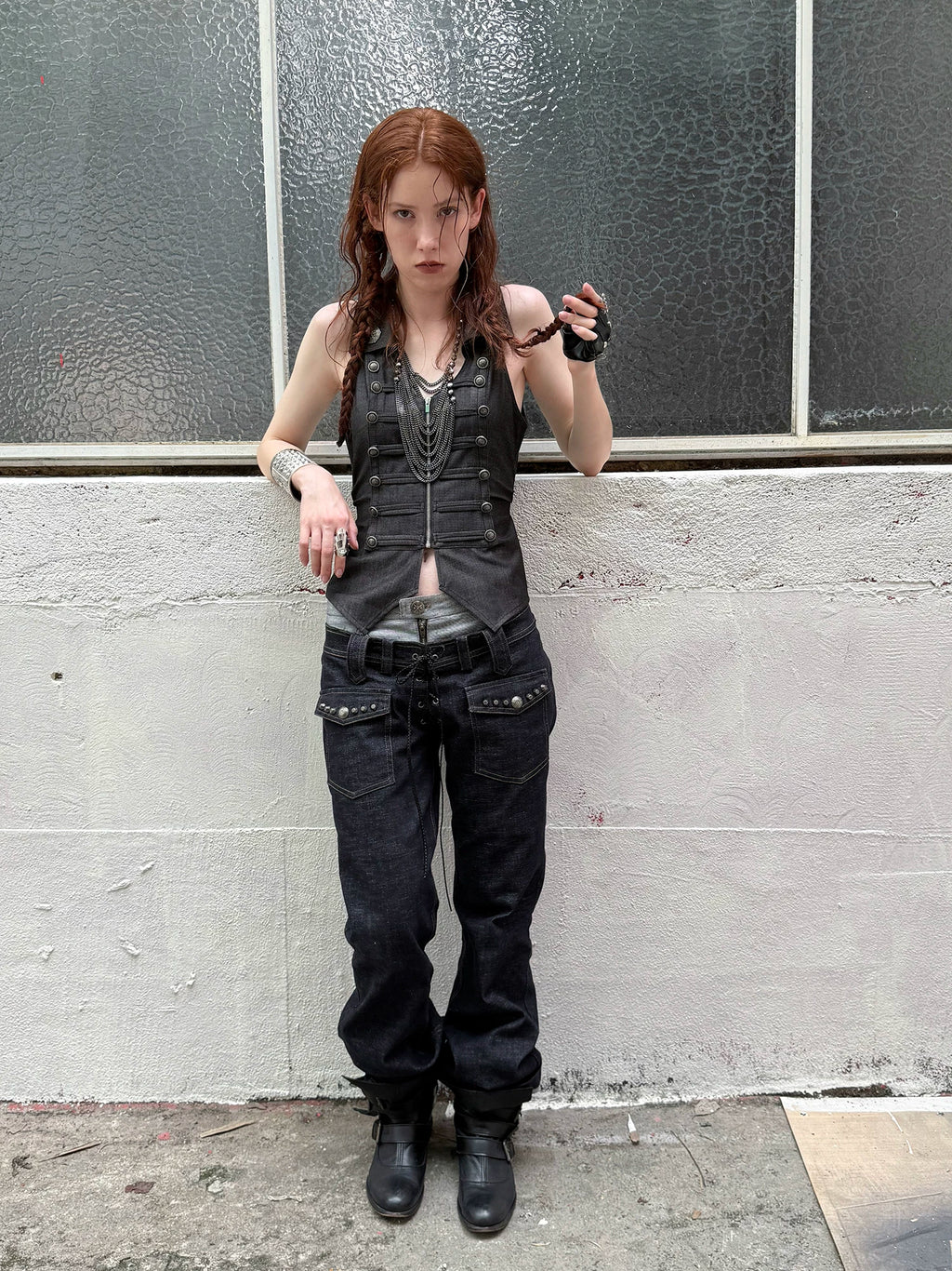 DoublePunch V-neck Double-breasted Slim-fit Waist Vest