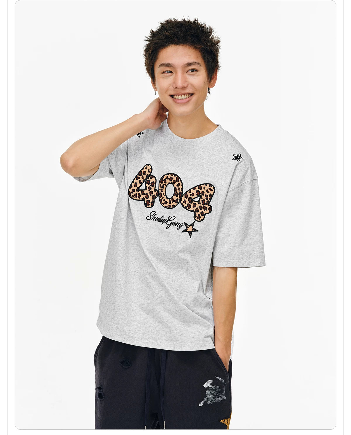 404MOB Leopard Print Three-dimensional Embroidery Tee