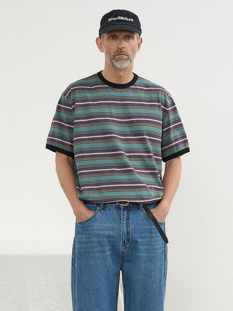PARTIMENTO Contrast Loose Striped Tee