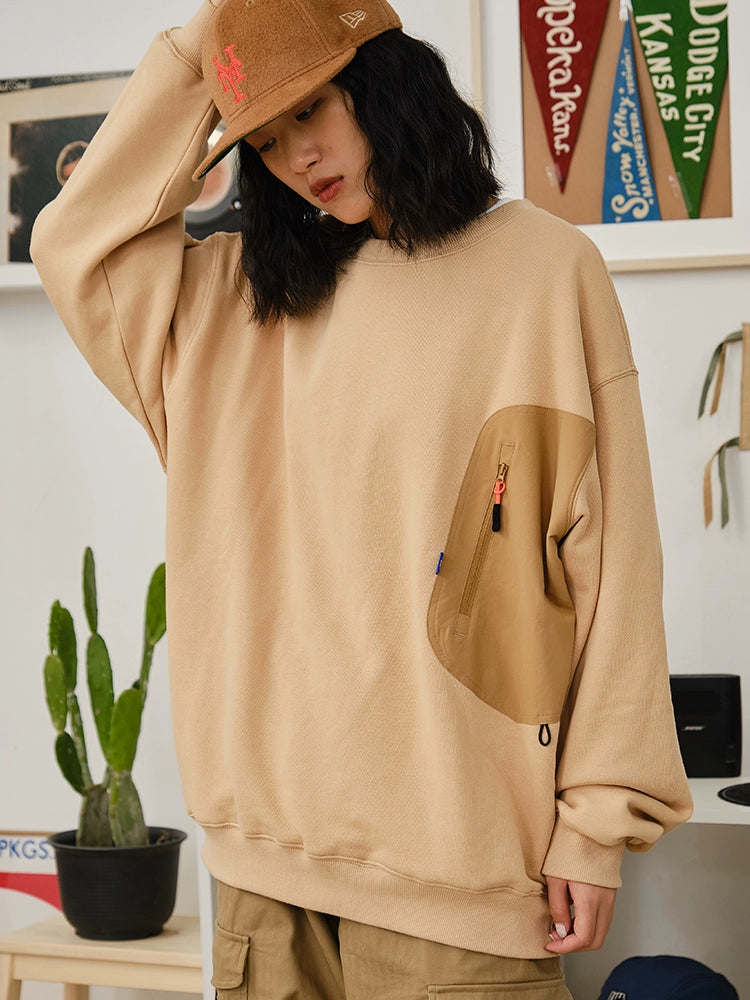 (Clearance) Battles Stitching Zipper Pocket Thick Needle Embroidered Sweater