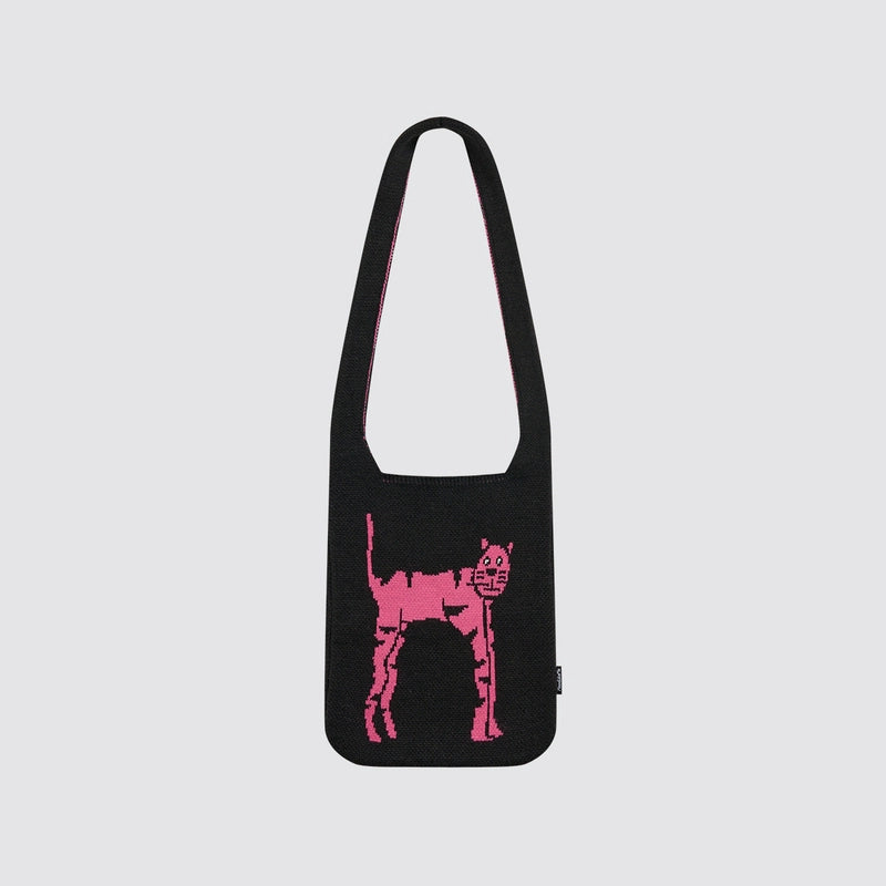 Mood Like Me Knitted Yarn Pink Cat Illustration Jacquard Crossbody Bag