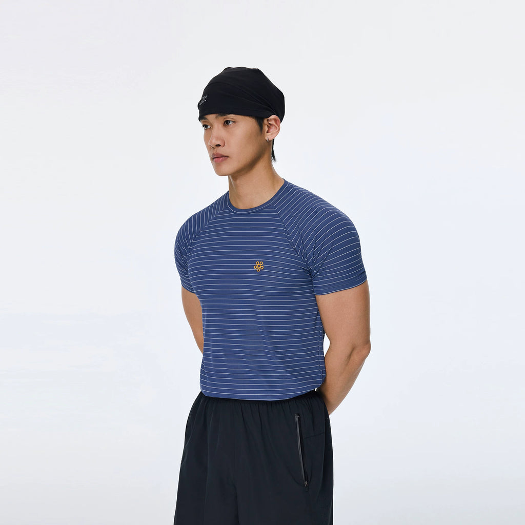 AFTERGLOW Striped Slim-fit Shoulder Sleeve Tee