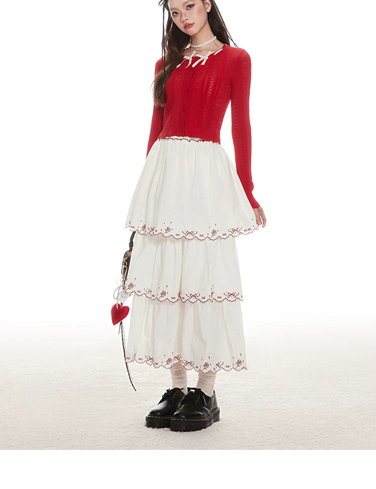 Imone Fungus Edge Bow Short Knitted Long Sleeve