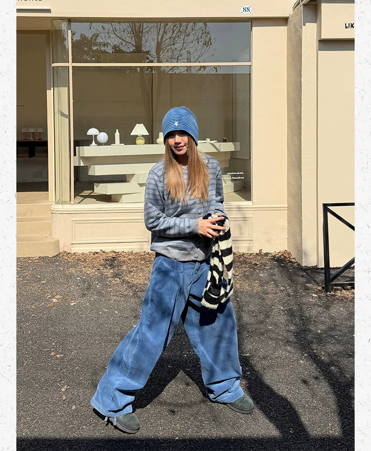 CCYE Corduroy Adjustable Waist Wide Leg Pinch-pleated Casual Pants