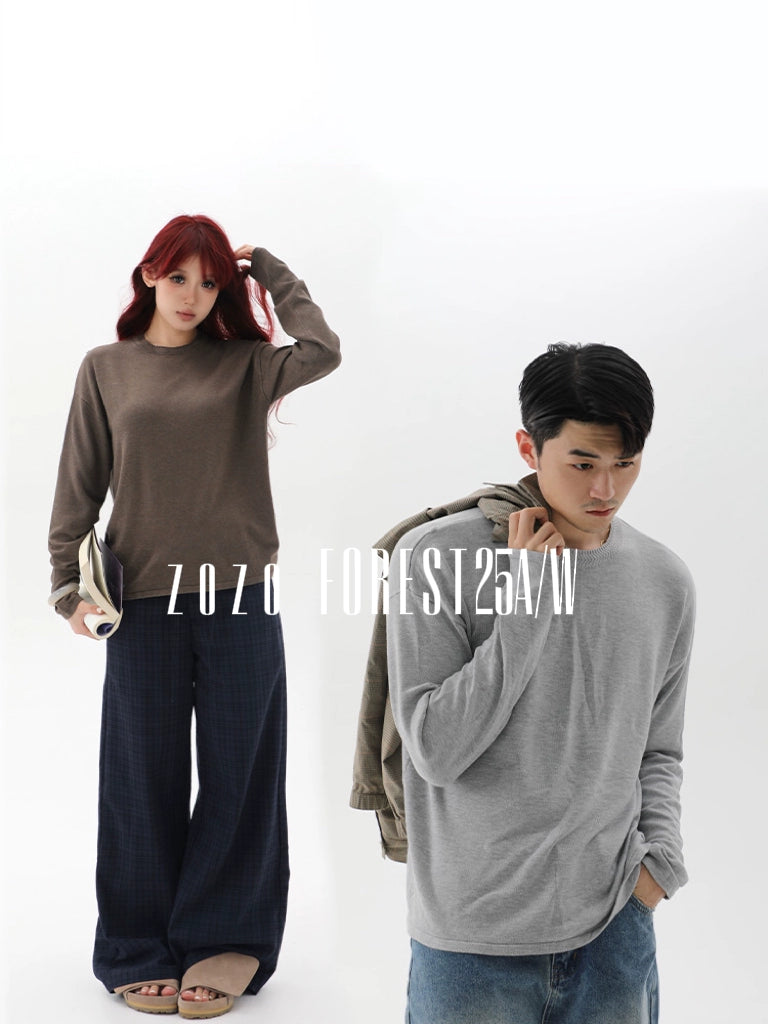 ZOZOFOREST Row Style Wheat Ear Collar Old Money Basic Commuter Base Knitted Long Sleeve