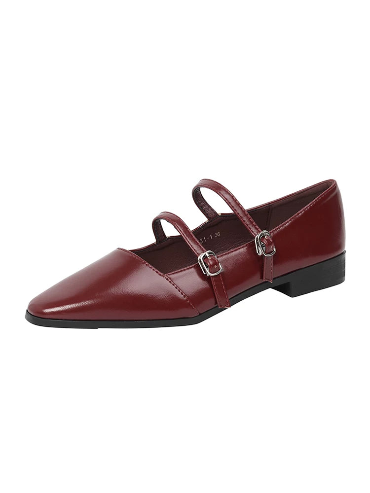 CHRNDXEE Square Head Retro Double Buckle with Light Mouth Single Shoes