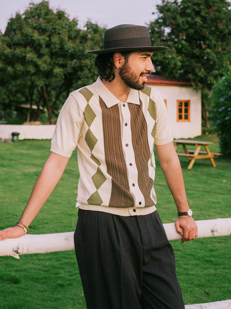 SOARIN Spliced Striped Knitted Polo Shirt