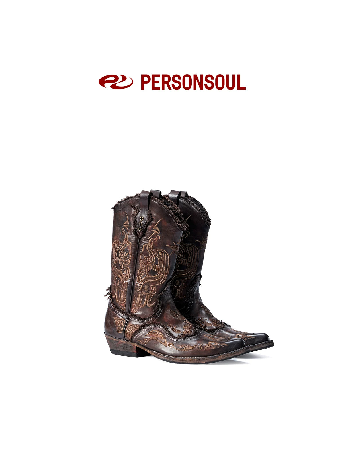PERSONSOUL Pattern Embroidery Mid-tube Western Boots Knight Boots
