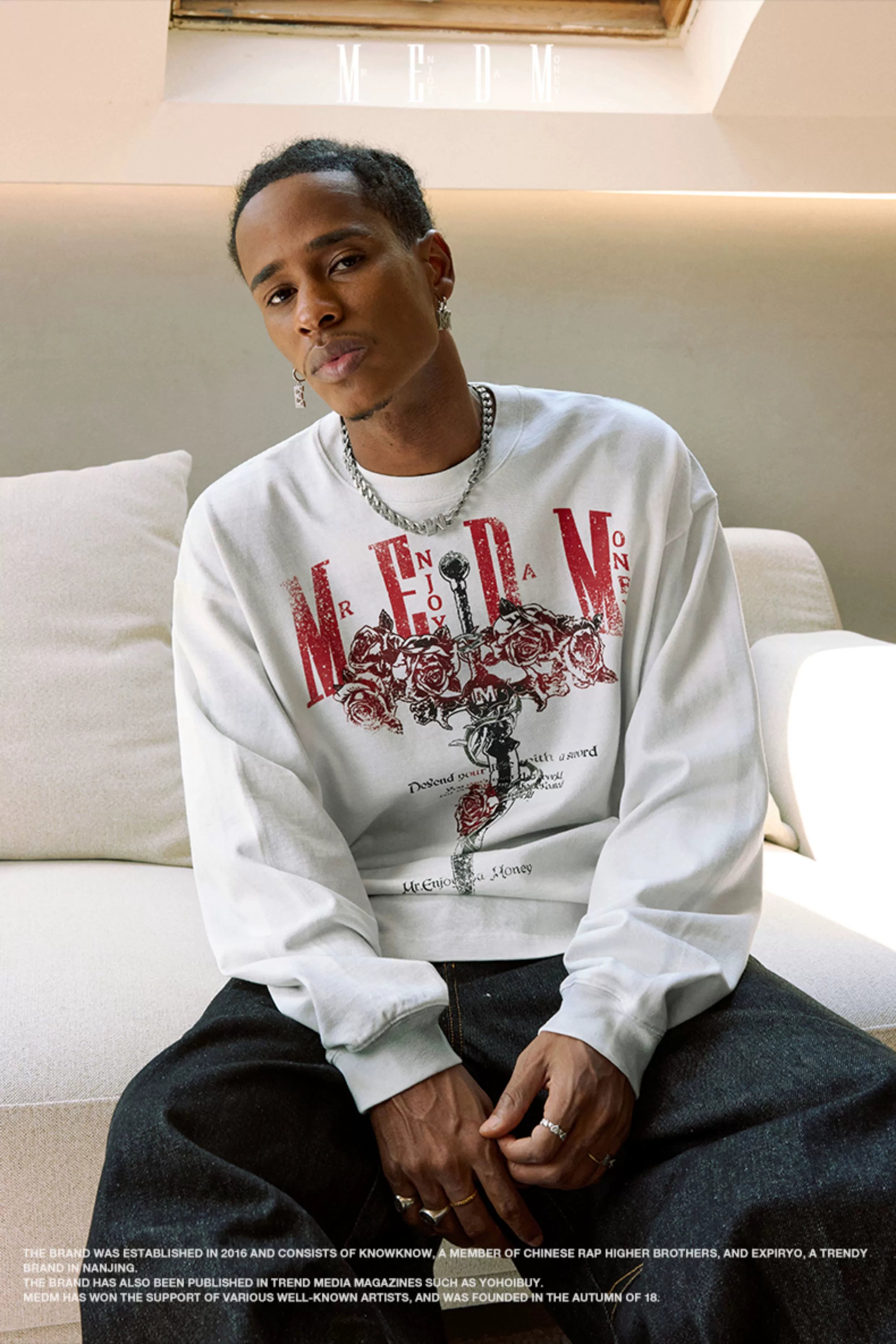 MEDM Rose and Sword Wash Vintage Long Sleeve