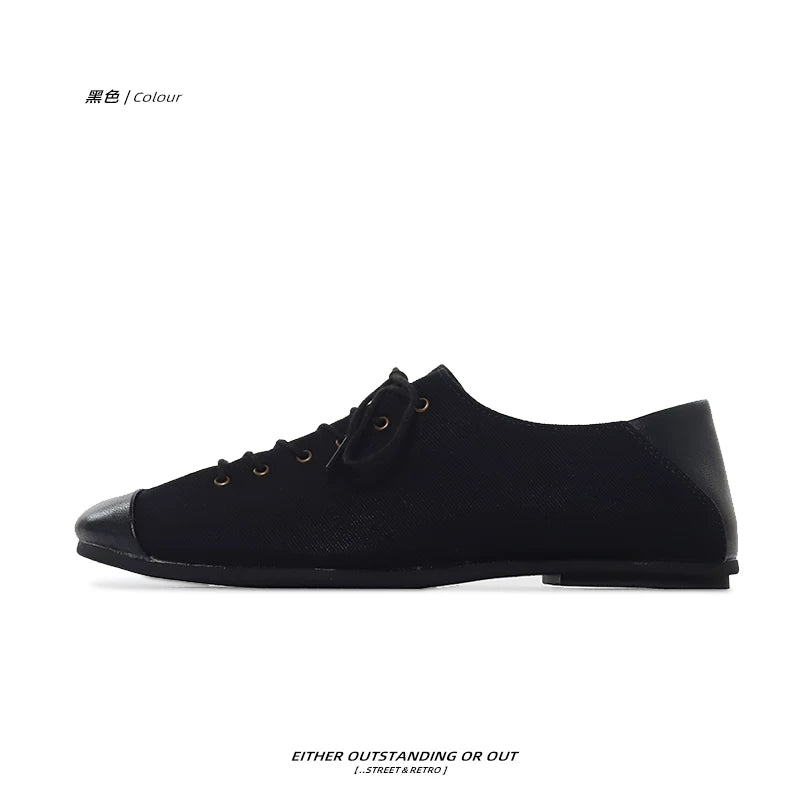 SHENLV STUDIO Canvas Splicing Thin Sole Heel Oxford Shoes