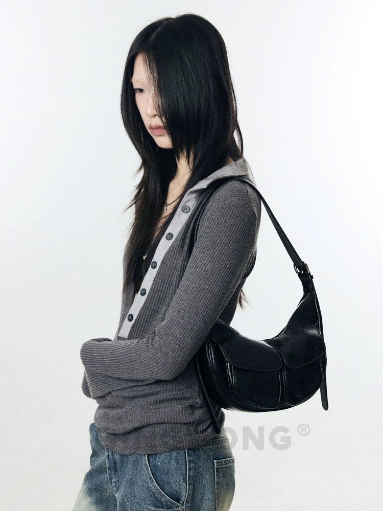 BINGBONG Vintage Locomotive Wind Pleated Shoulder Underarm Bag