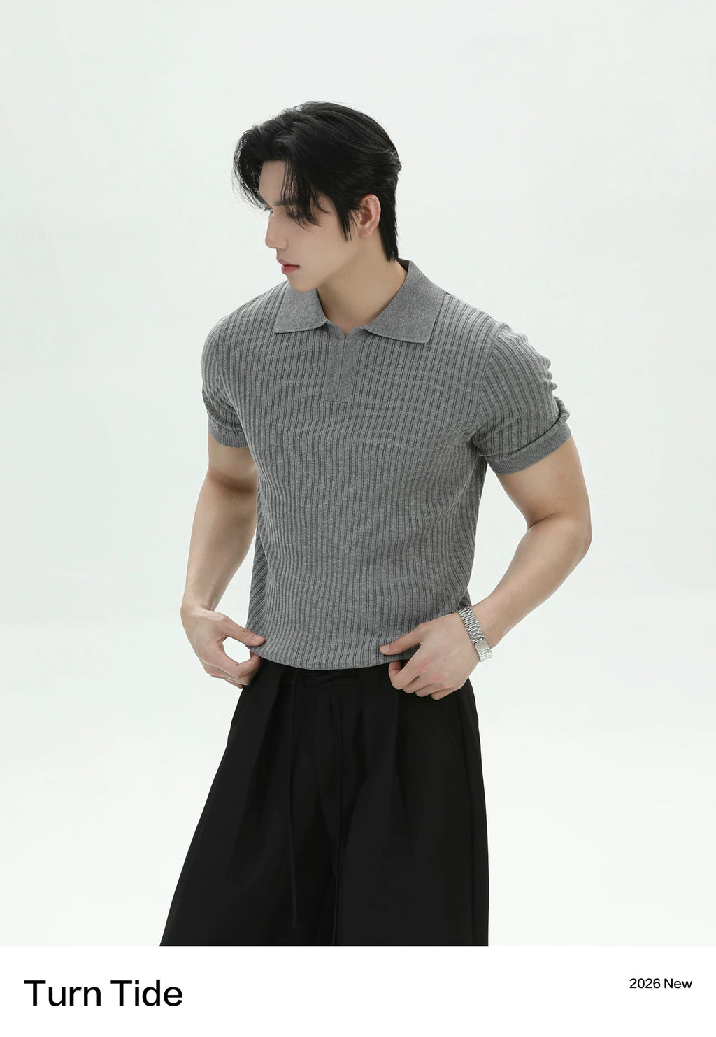 TURNTIDE Knitted Polo Shirt Casual Tee