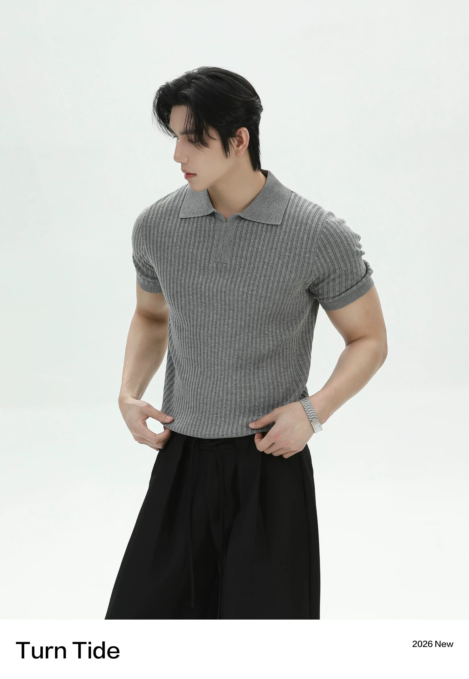 TURNTIDE Knitted Polo Shirt Casual Tee