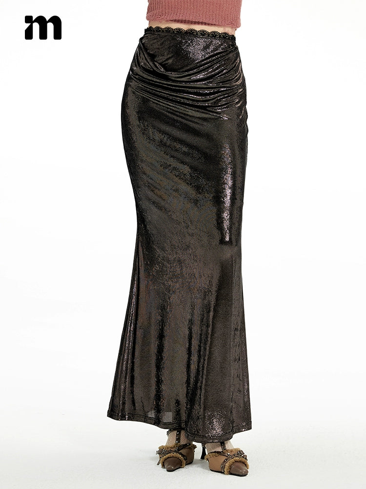 Imone Stitching Lace Pleated Fishtail Skirt