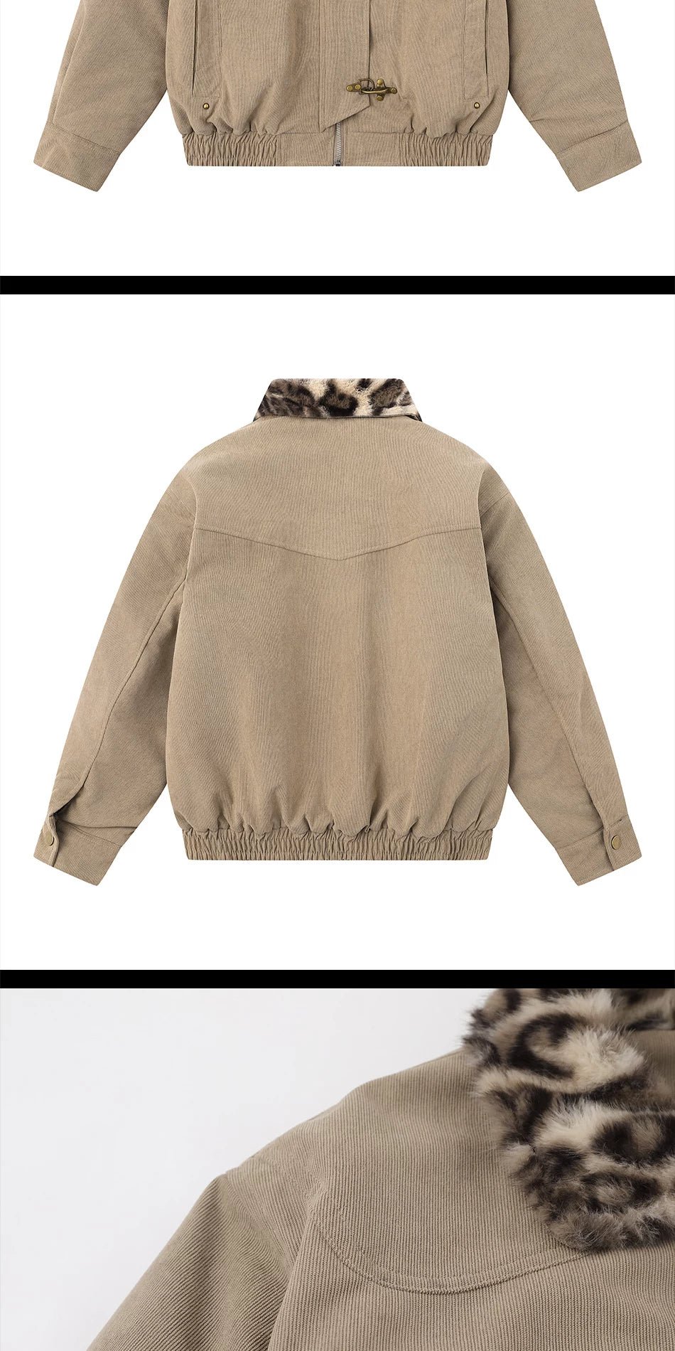 Zuocisankon Vintage Leopard Print Fur Collar Jacket