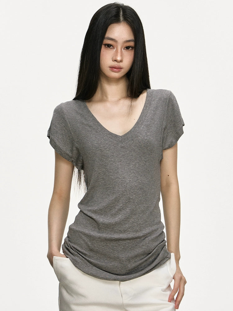 Anna Aneae Micro Loose V-neck Front Shoulder Tee