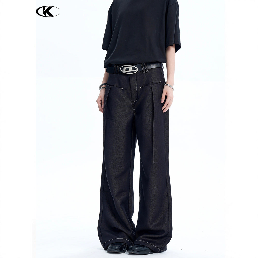 11KN Retro Bright Line Drape Versatile Trousers