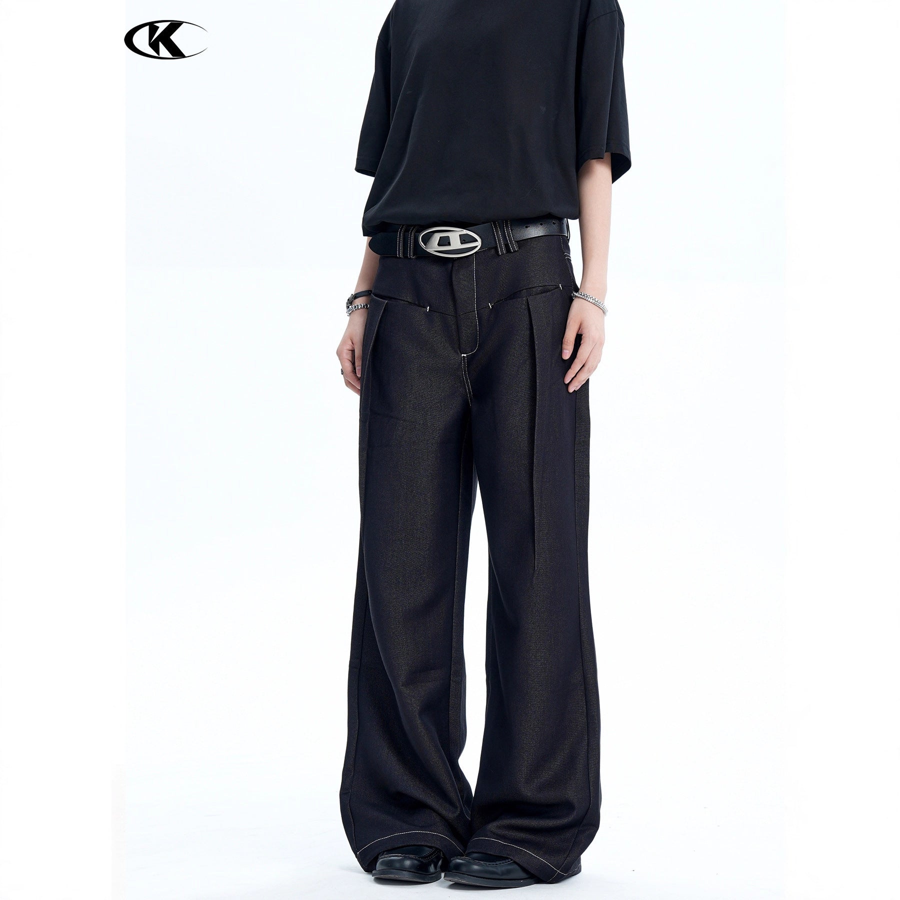 11KN Retro Bright Line Drape Versatile Trousers