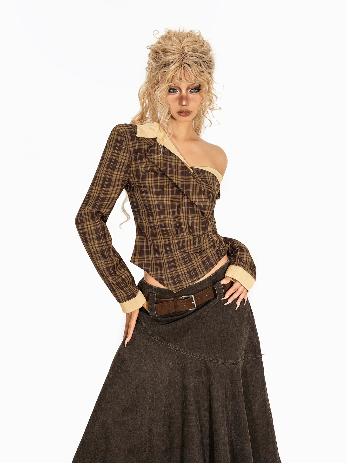 Arielink Asymmetrical Plaid Shirt