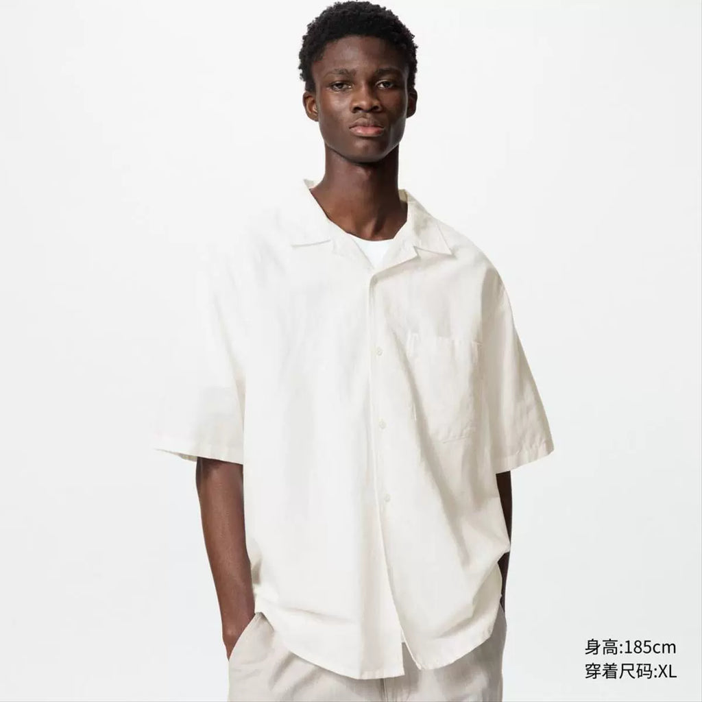 Uniqlo Men's Women's Cotton and Linen Shirt/Short Sleeve Shirt Cardigan Casual Solid Color 25 Spring and Summer New 477181