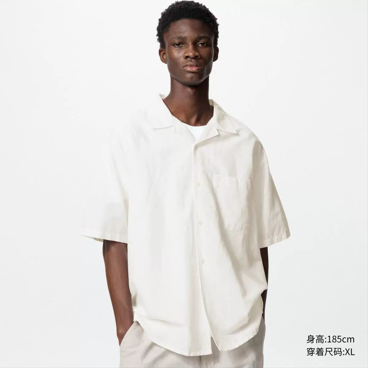 Uniqlo Men's Women's Cotton and Linen Shirt/Short Sleeve Shirt Cardigan Casual Solid Color 25 Spring and Summer New 477181