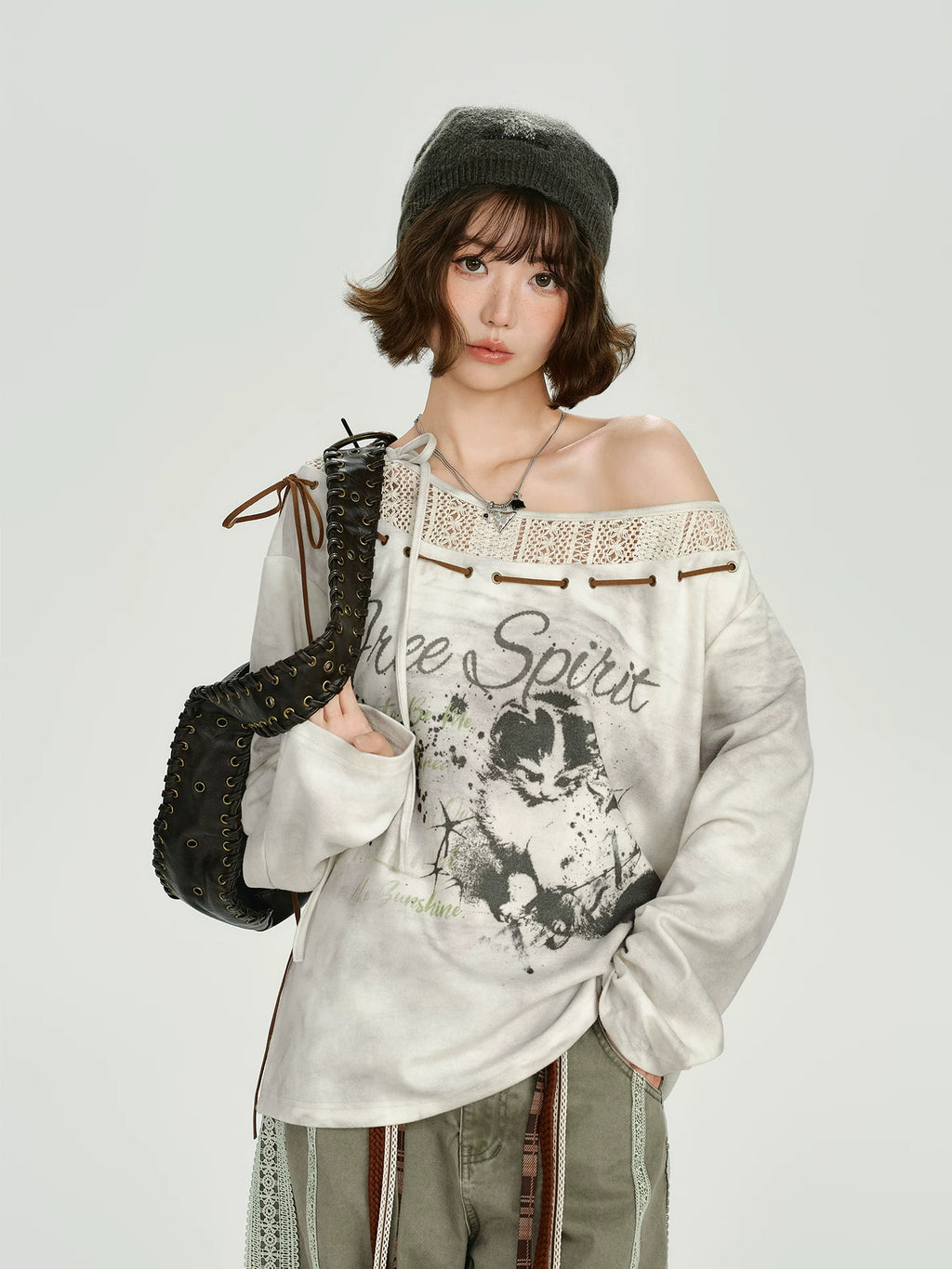 Girlyhalo Vintage Print Splicing Loose Long Sleeves