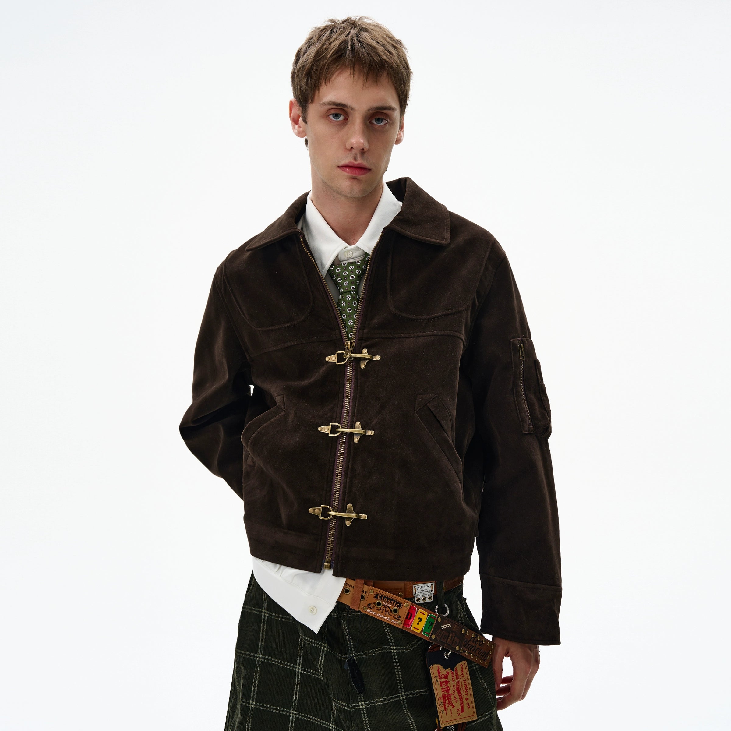 MADWITCH Deconstructed Splicing Aircraft Buckle Short Jacket