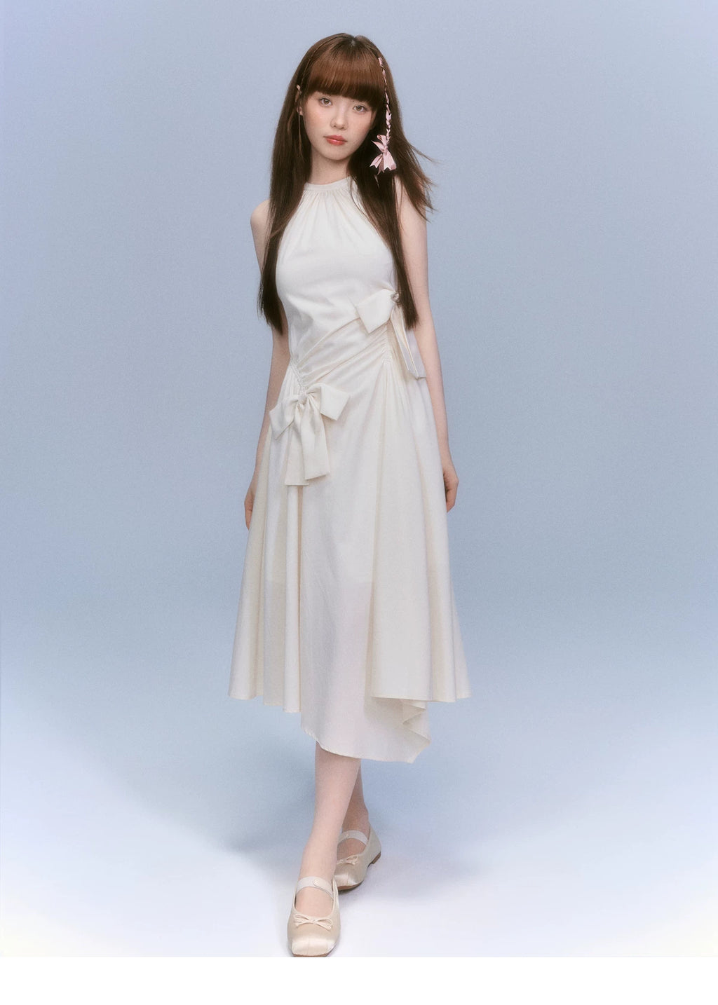 LOST FOREST Sleeveless Slim-fitting Bow Asymmetrical Dress