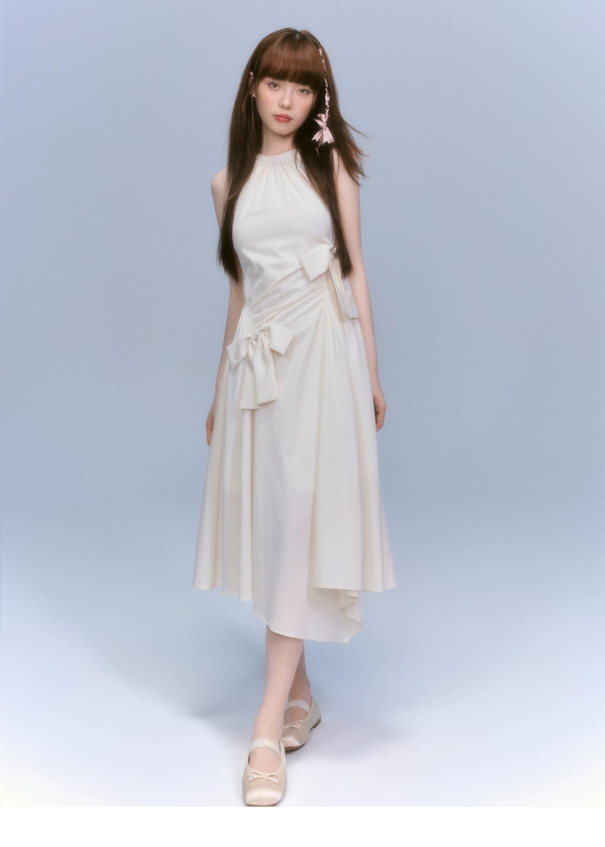 LOST FOREST Sleeveless Slim-fitting Bow Asymmetrical Dress