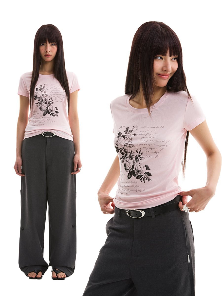 FUNKYFUN Flower Slogan Printing Comfortable Soft Skin Tee