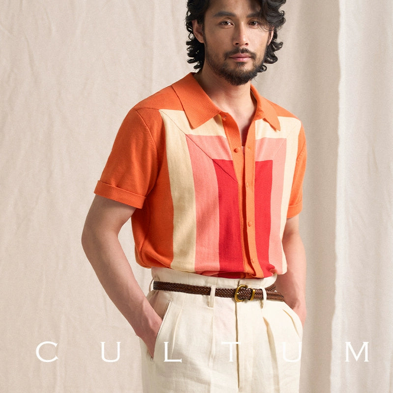 CULTAM Vintage Cardigan Short Sleeve Knitted Polo Shirt