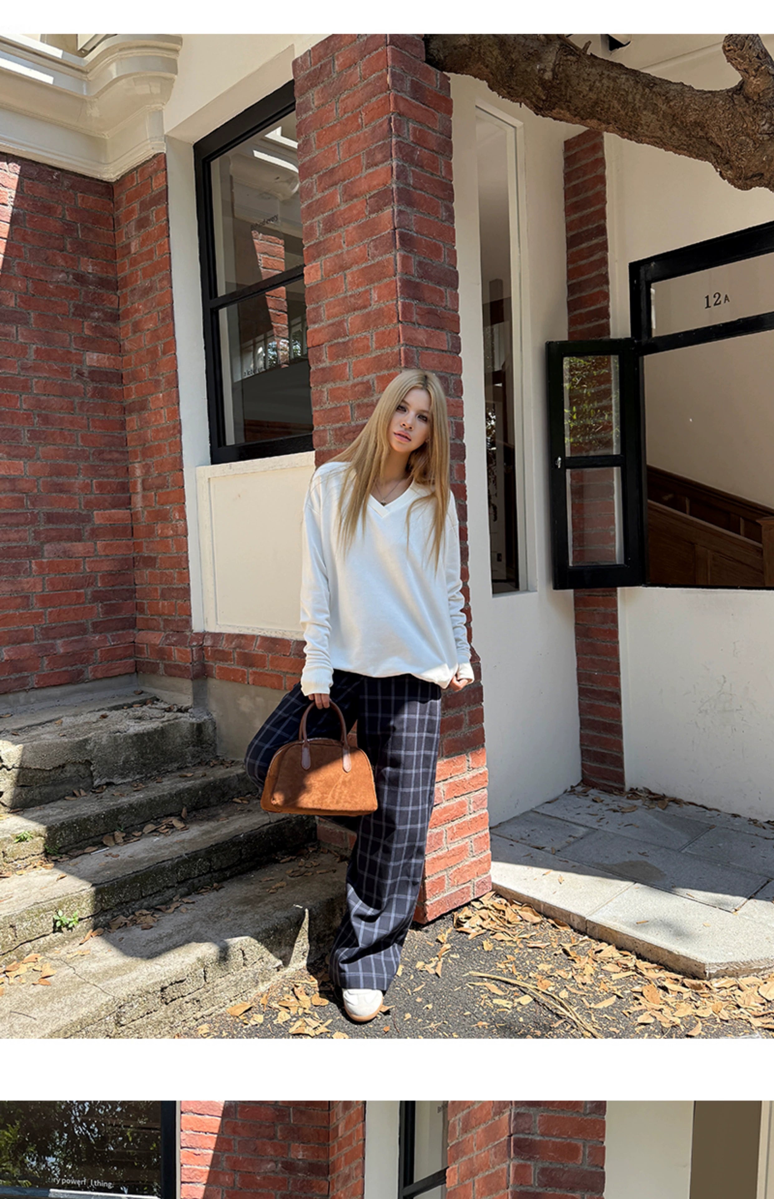 Audwyn Vintage Plaid Loose Straight Casual Pants