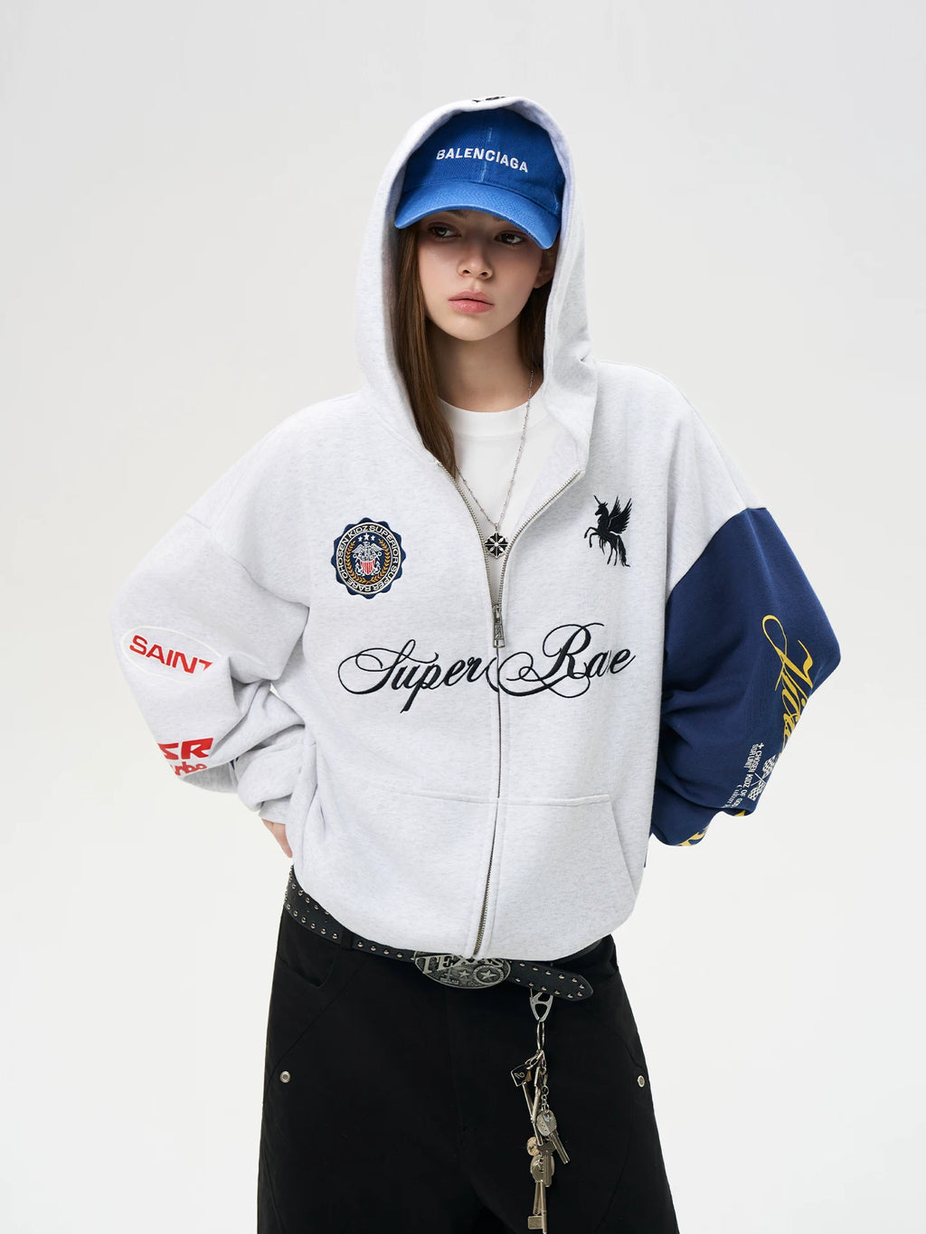 SSR Logo Embroidery Stitching Contrasting Sweater Jacket