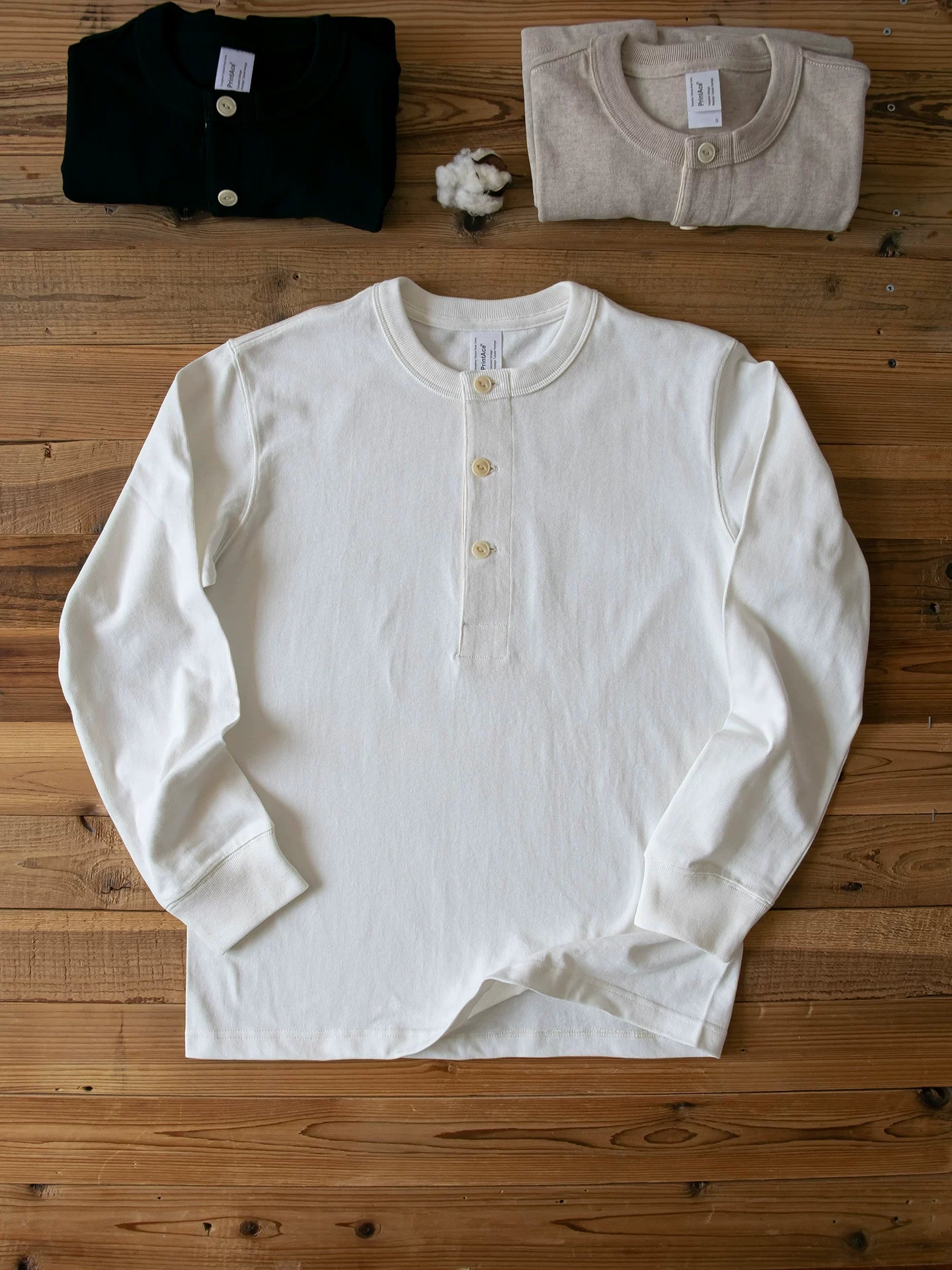 Printace Vintage Henry Collar Loose Casual Long Sleeve