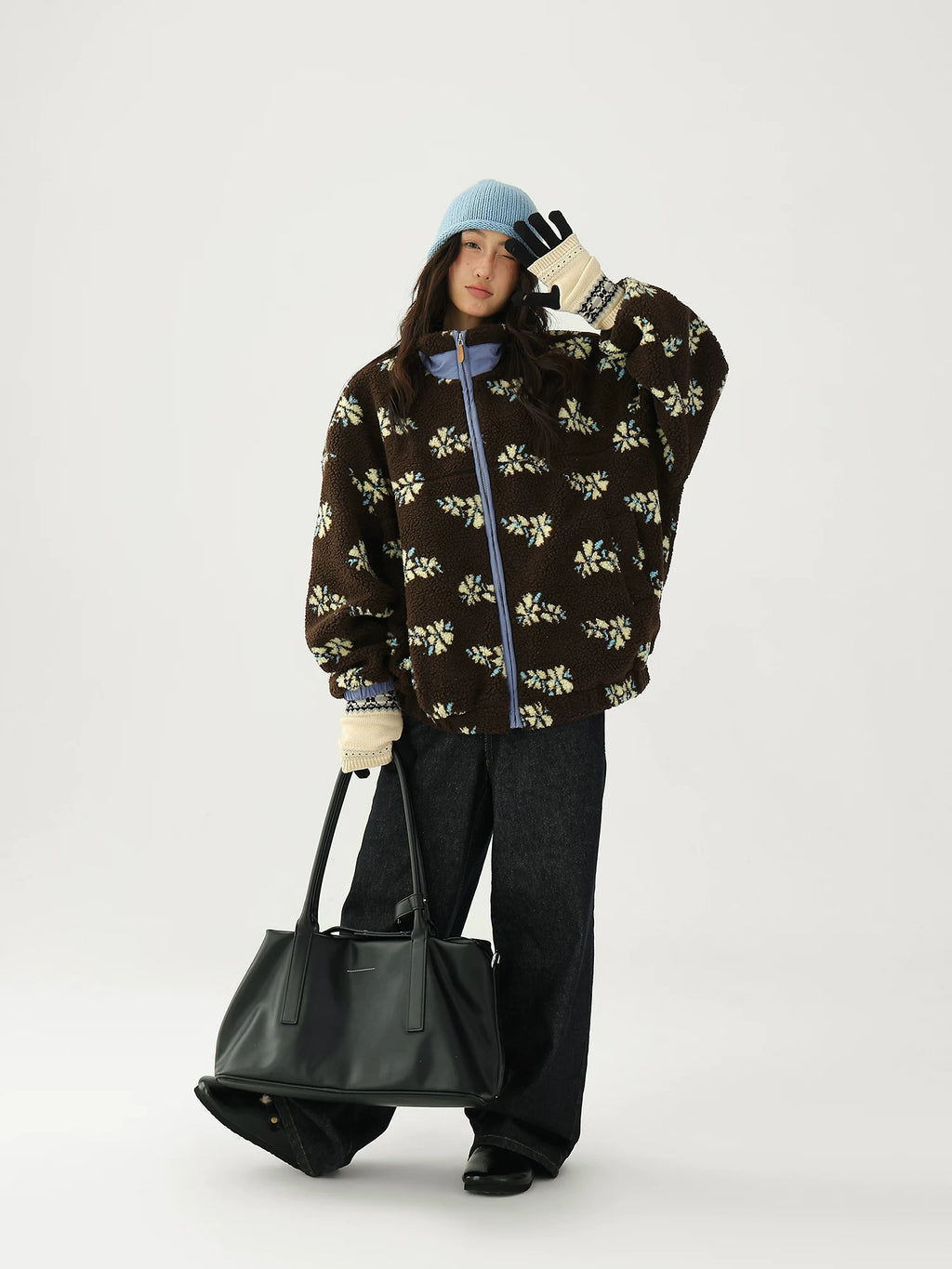 AceStudios Vintage Flower Full Print Lambwool Coat