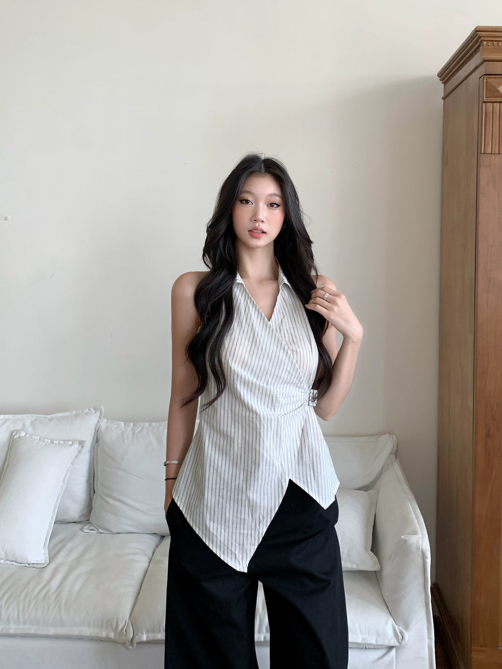 WITHMIN Skinny Striped Shirt Vest