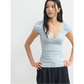 LINY LIBERTY Deep V-neck Pleated Slim Waist Tee