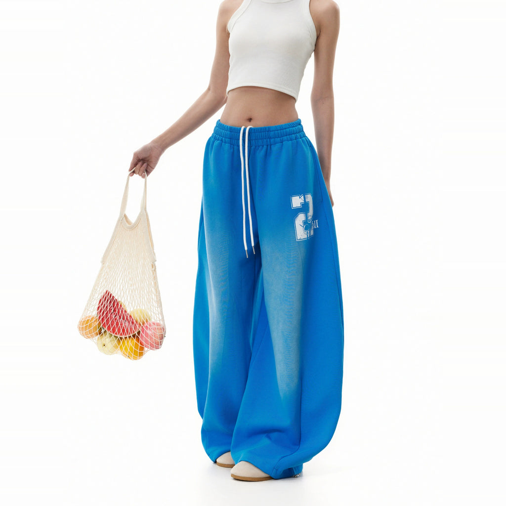BTSG washed gradual blue wide-leg drawstring sweatpants