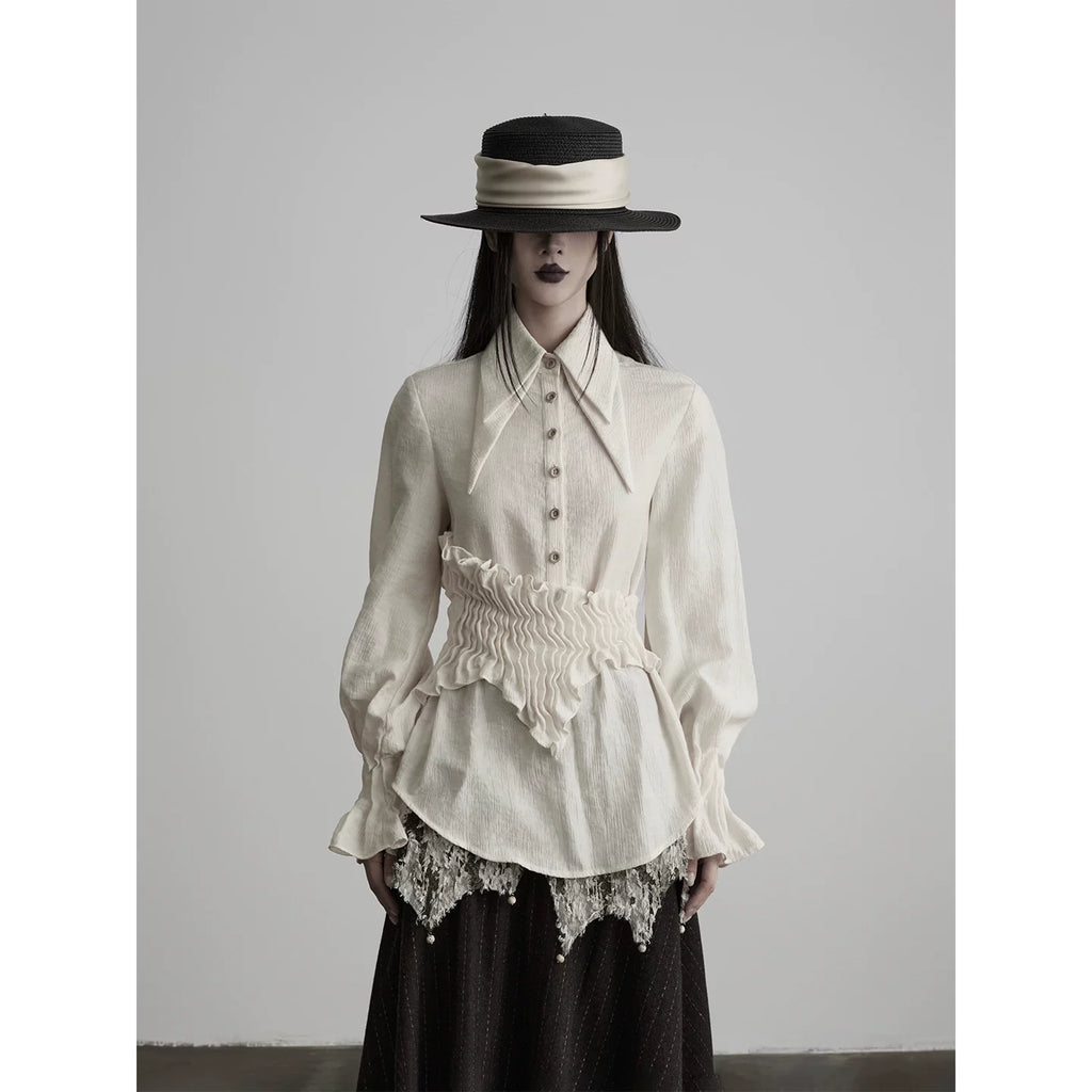 INDULGE Irregular Pleated Sleeve Shirt Long Sleeve