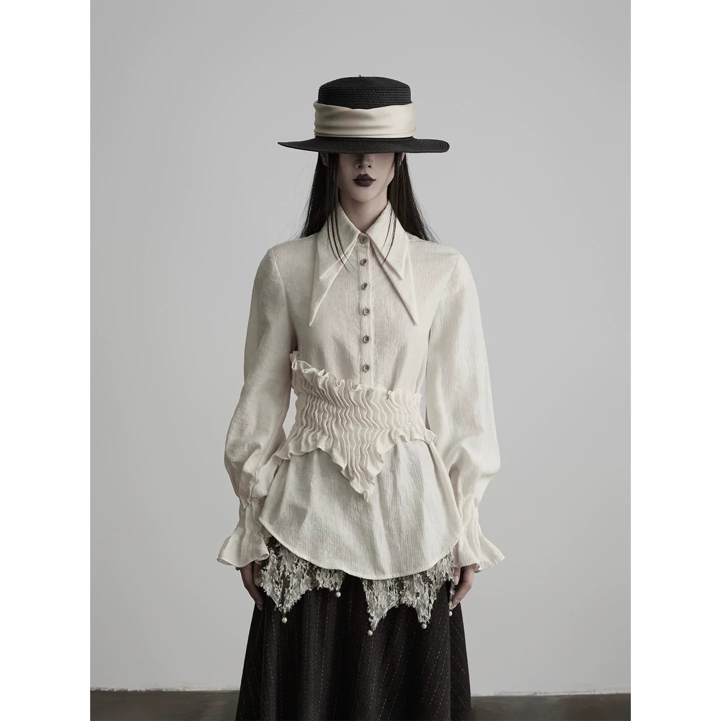 INDULGE Irregular Pleated Sleeve Shirt Long Sleeve