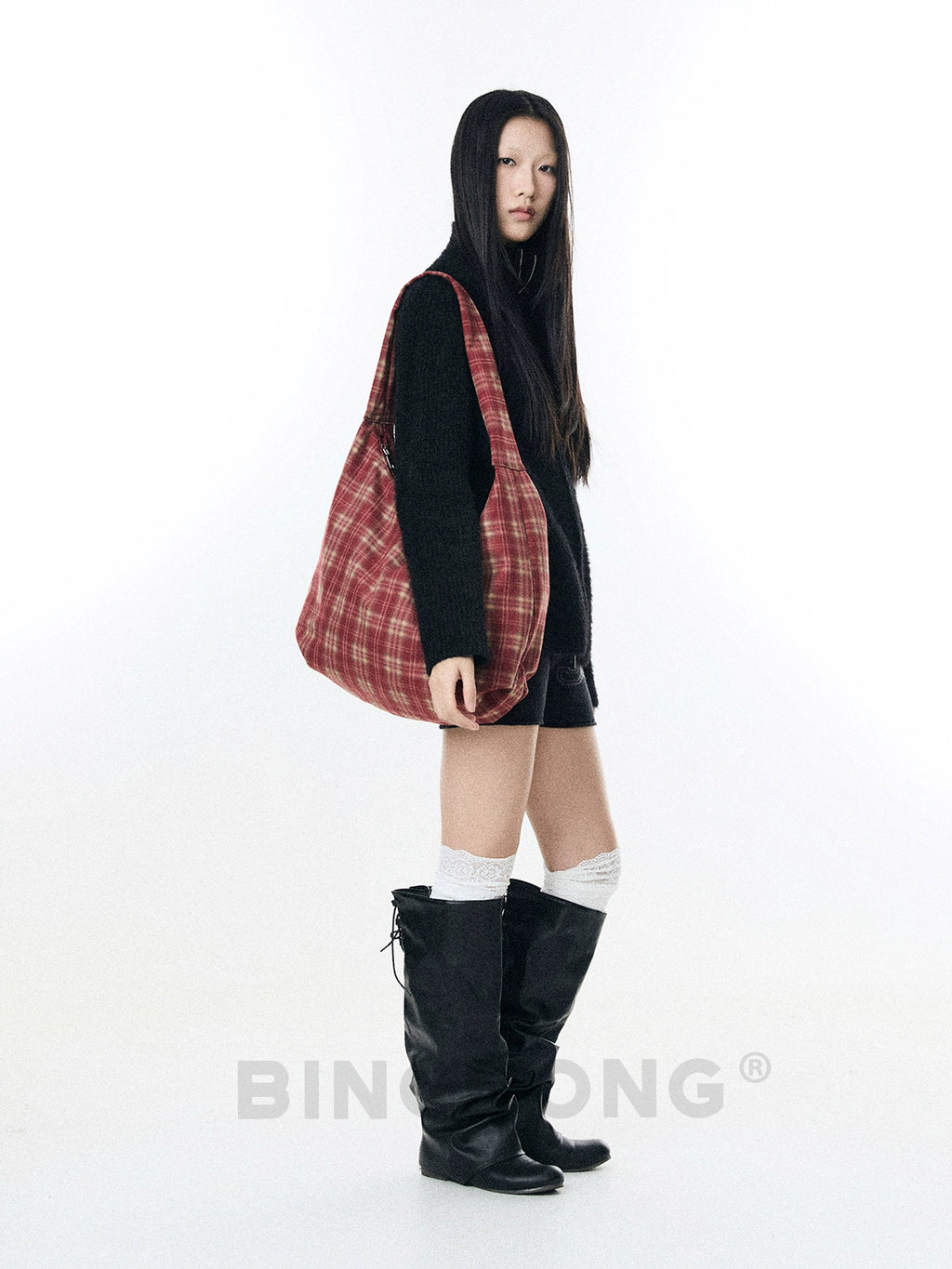 BINGBONG Retro Plaid Casual Shoulder Canvas Bag