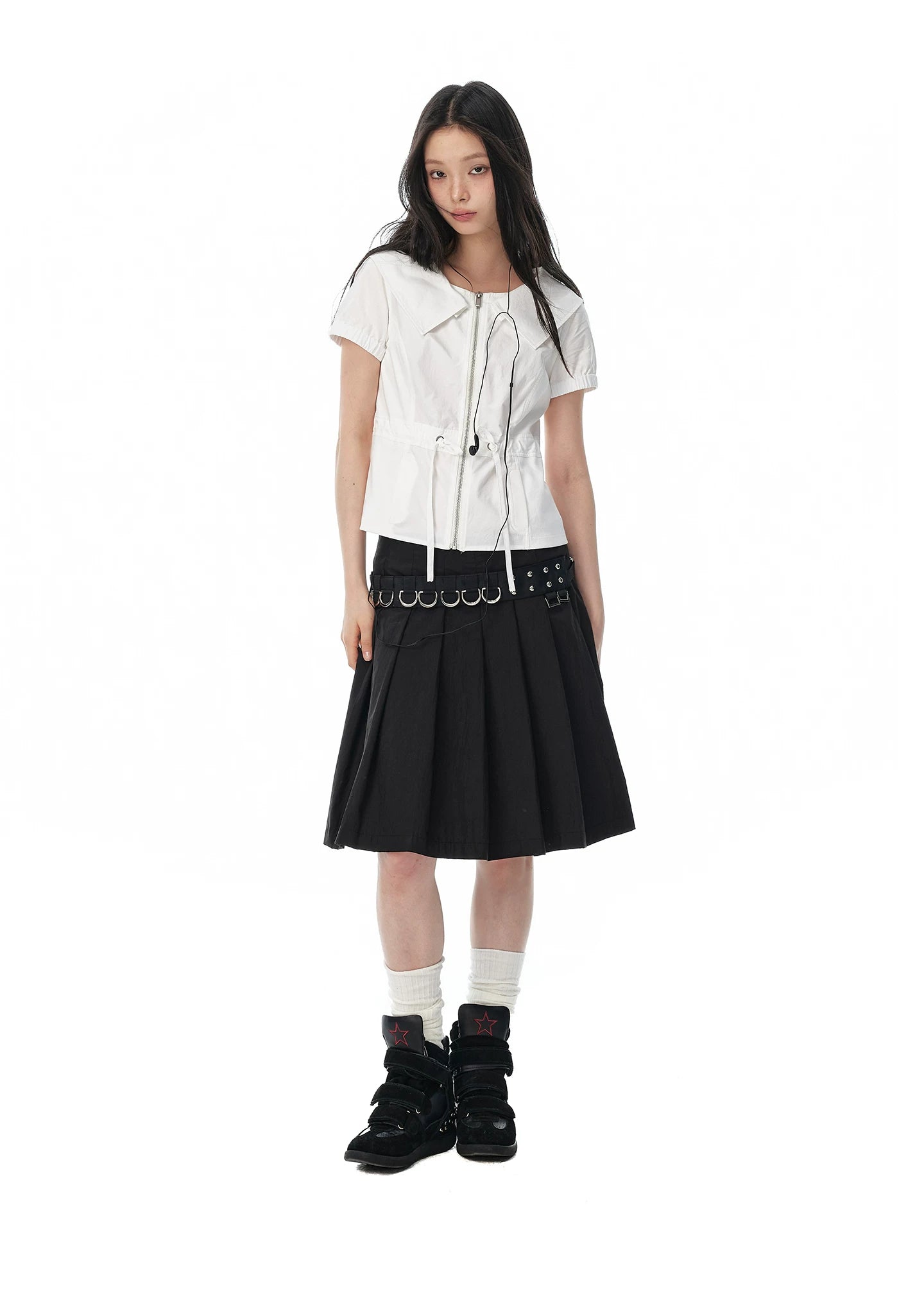 JIKOO Retro Large Lapel Drawstring Shirt