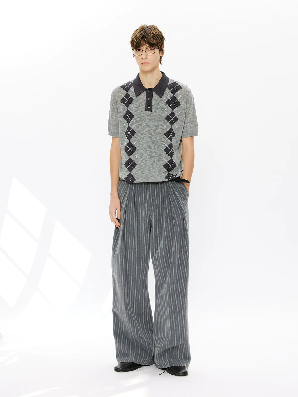 KREATE Rhombus Vertical Contrasting Casual Knitted Tee