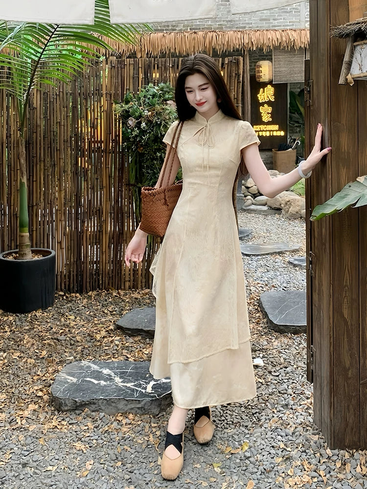 ZIHE Stand-up Collar Lace Splicing Hollow Dress